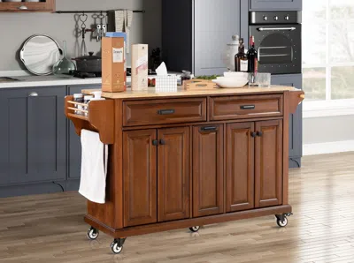 Simplie Fun Cambridge Natural Wood Top Kitchen Island With Storage In Black