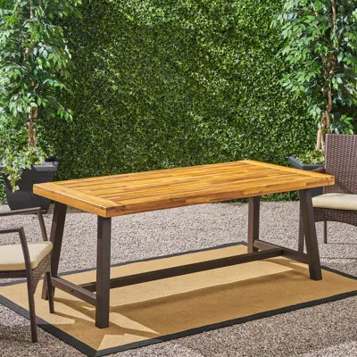 Simplie Fun Carlie Acacia Wood Dining Table With Metal Legs In Neutral ...