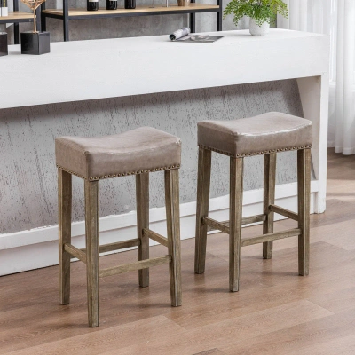 Simplie Fun Counter Height 29" Bar Stools For Kitchen Counter Backless Faux Leather Stools Farmhouse Island Chai In Brown