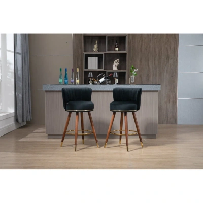 Simplie Fun Counter Height Bar Stools Set Of 2 For Kitchen Counter Solid Wood Legs In Brown