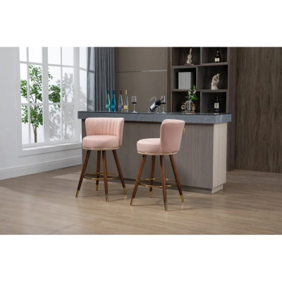 Simplie Fun Counter Height Bar Stools Set Of 2 For Kitchen Counter Solid Wood Legs In Pink