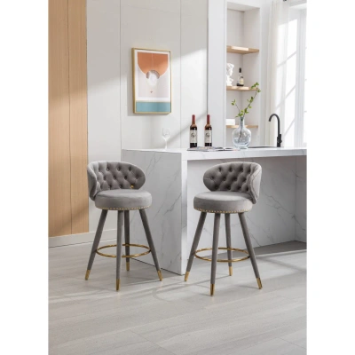 Simplie Fun Counter Height Bar Stools Set Of 2 For Kitchen Counter Solid Wood Legs In Gray
