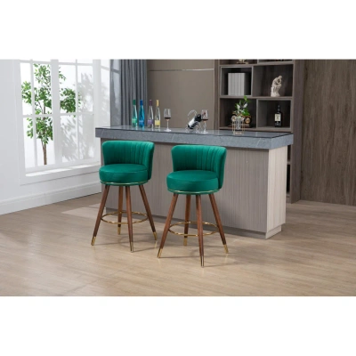 Simplie Fun Counter Height Bar Stools Set Of 2 For Kitchen Counter Solid Wood Legs In Green