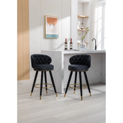 Simplie Fun Counter Height Bar Stools Set Of 2 For Kitchen Counter Solid Wood Legs In Multi