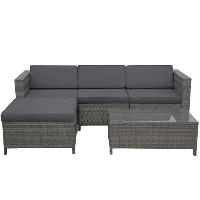 Simplie Fun Dark Grey Patio Furniture Outdoor Convertible L Shaped Couch Wicker In Gray