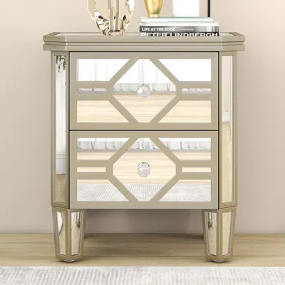 Simplie Fun Elegant Mirrored 2-drawer Side Table In Gray