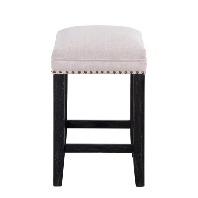 Simplie Fun Farmhouse 24 In Height Bar Stools For 34"-38" Counter Island Upholstered Stools In Neutral
