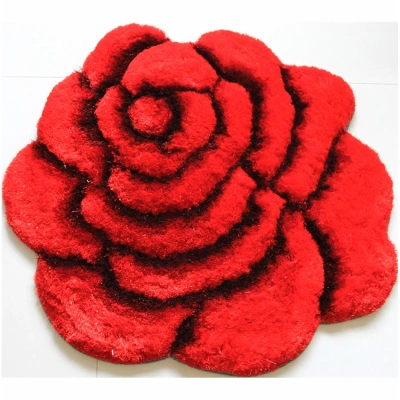 Simplie Fun Flower Shape Hand Tufted 2-inch Thick Shag Rug (36-in Diameter) In Red
