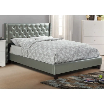 Simplie Fun Full Size Bed 1pc Bed Set Silver Faux Leather Upholstered Tufted Bed Frame Headboard Bedroom Furnitu In Gray