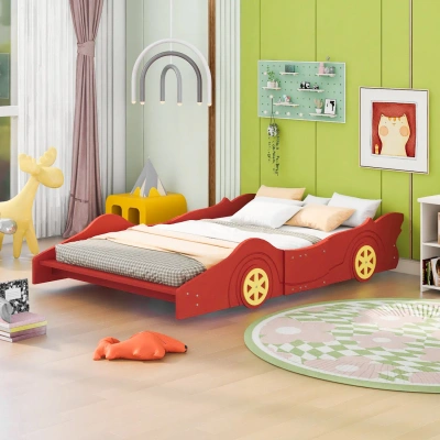 Simplie Fun Full Size Race Car-shaped Platform Bed In Red