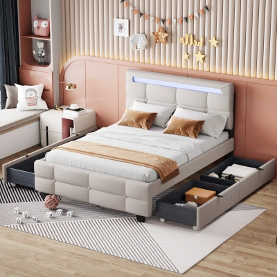 Simplie Fun Full Size Upholstered Platform Bed In Neutral