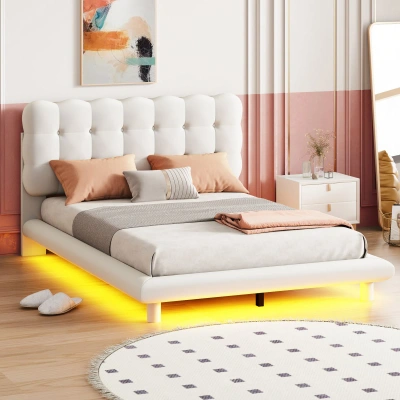 Simplie Fun Full Size Velvet Platform Bed In White