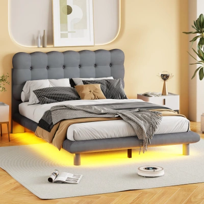 Simplie Fun Full Size Velvet Platform Bed In Gray