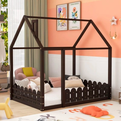 Simplie Fun Full Size Wood Bed House Bed Frame In Brown