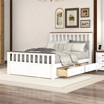 Simplie Fun Full Size Wood Platform Bed In White