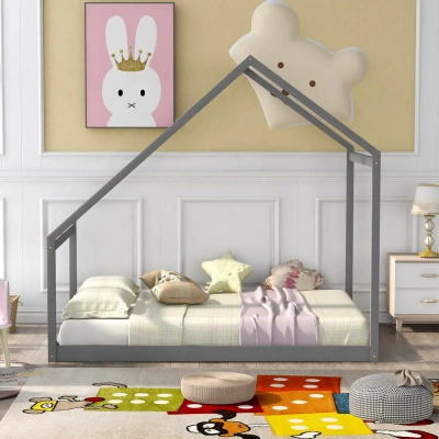Simplie Fun Full Size Wooden House Bed In Gray