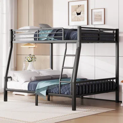 Simplie Fun Full Xl Over Queen Metal Bunk Bed With Ladder And Slats Support In Black