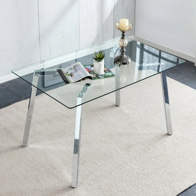 Simplie Fun Glass Dining Table Modern Minimalist Rectangular For 46 In Transparent