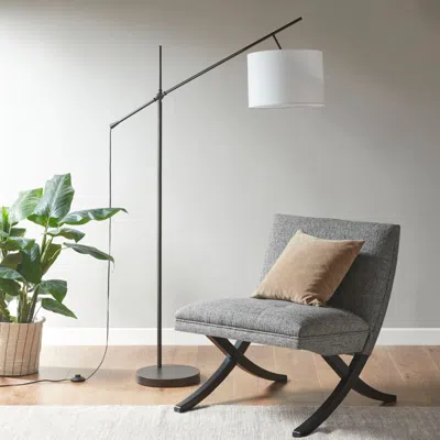Simplie Fun Keller Adjustable Arched Floor Lamp With Drum Shade In Black