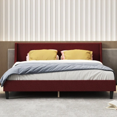 Simplie Fun King Size Bed Frame Upholstered Bed Frame Platform In Red