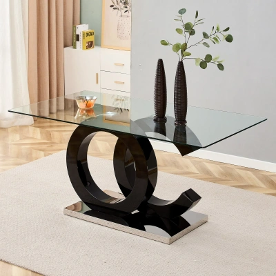 Simplie Fun Large Modern Minimalist Rectangular Glass Dining Table For 68 In Black
