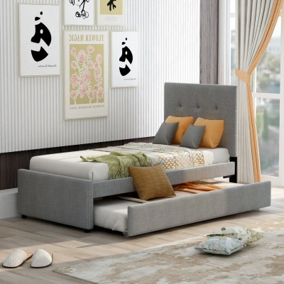Simplie Fun Linen Upholstered Platform Bed In Gray