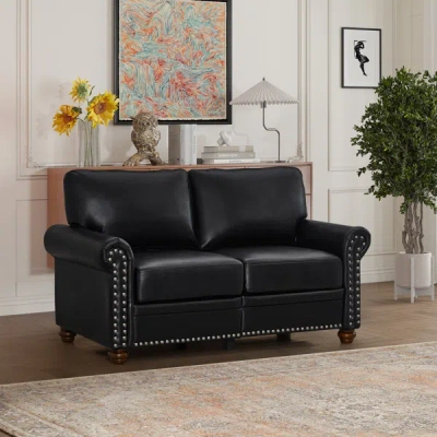 Simplie Fun Living Room Sofa Loveseat Black Faux Leather