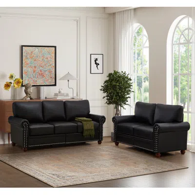 Simplie Fun Living Room Sofa With Storage Sofa 2+3 Sectional Black Faux Leather