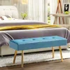 SIMPLIE FUN LONG BENCH BEDROOM BED END STOOL BED BENCHES BLUE TUFTED VELVET
