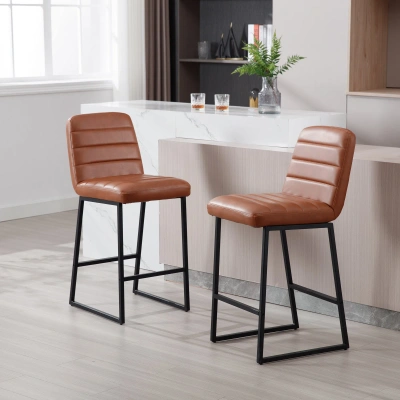 Simplie Fun Low Bar Stools Set Of 2 Bar Chairs For Living Room Party Room Kitchen In Brown