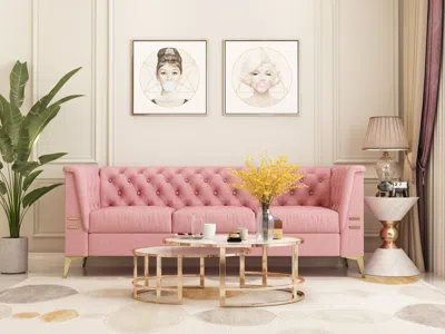 Simplie Fun Luxurious Chesterfield Velvet Sofa With Opulent Tufting And Glamorous Appeal In Pink