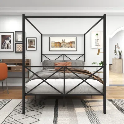 Simplie Fun Metal Canopy Bed Frame In Black