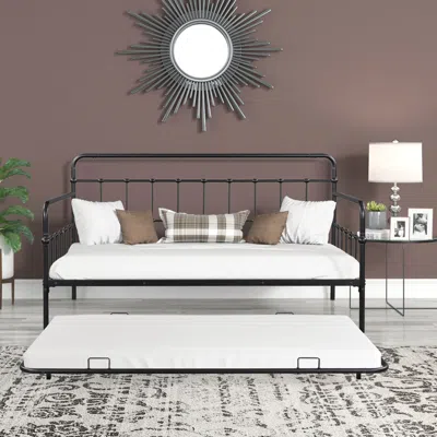 Simplie Fun Metal Frame Daybed With Trundle In Black