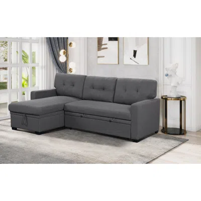 Simplie Fun Miller Gray Linen Reversible Sleeper Sectional Sofa