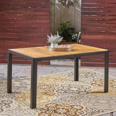 Simplie Fun Modern Acacia Wood & Iron Outdoor Dining Table In Black