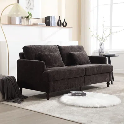Simplie Fun Modern Chenille Fabric Loveseat, 2-seat Upholstered Loveseat Sofa Modern Couch In Black