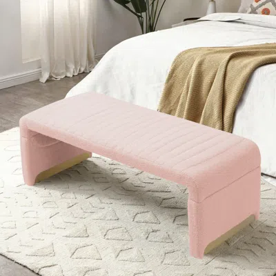 Simplie Fun Modern Dark Pink Ottoman Bench, Sherpa Upholstery In Blue