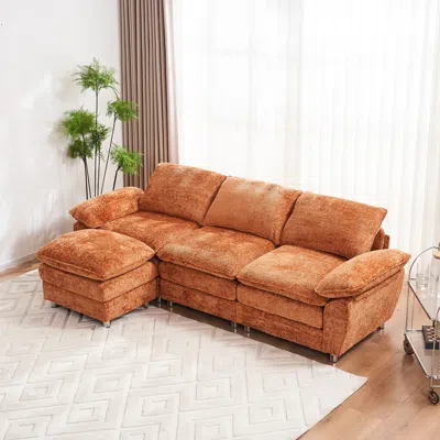 Simplie Fun Modern Deep 3-seat Sofa Couch In Orange