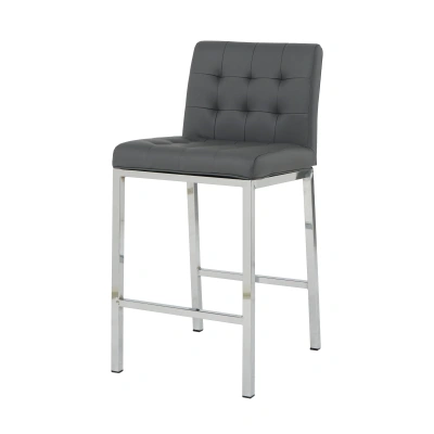 Simplie Fun Modern Design High Counter Stool Electroplated Leg Kitchen Restaurant Grey Pu Bar Chair(set Of 2) In Gray