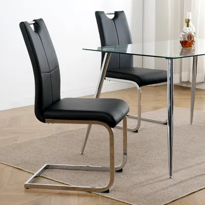 Simplie Fun Modern Ergonomic Dining Chair With Non-slip Feet (set Of 2) In Black