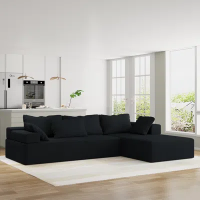 Simplie Fun Modern L-shaped Sectional Sofa Set With Pillows In Black