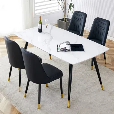 Simplie Fun Modern Minimalist Dining Table. White Imitation Marble Pattern