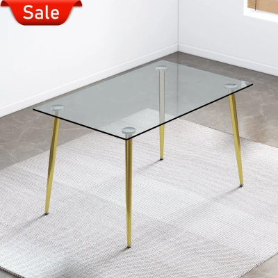 Simplie Fun Modern Minimalist Rectangular Glass Dining Table For 46 In Gold