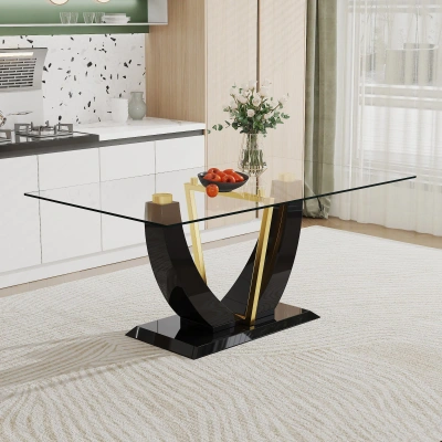 Simplie Fun Modern Simple Rectangular Glass Table In Multi
