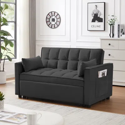 Simplie Fun Modern Velvet Loveseat Futon Sofa Couch W/pullout Bed In Gray
