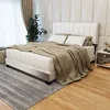 Simplie Fun Modern White Chenille Upholstered Bed Frame