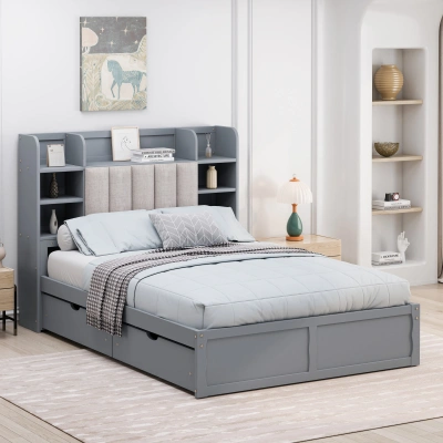Simplie Fun Multifunctional Full Size Bed Frame In Gray