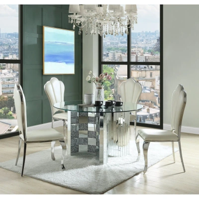 Simplie Fun Noralie Dining Table Mirrored & Faux Diamonds Dn In Metallic