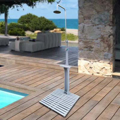 Simplie Fun Outdoor Garden Pool Shower With Chassis Board, For Swimming Pool, Patio, Terrace, Garden,wood In White