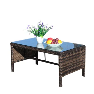 Simplie Fun Outdoor Patio Furniture 1 Coffee Table With Clear Tempered Glass In Blue